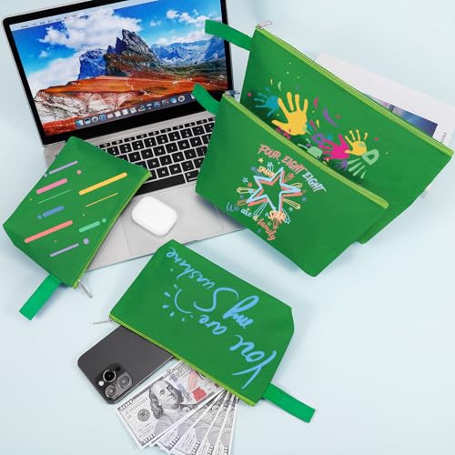 10 Pieces Cotton Canvas Makeup Bag with Bottom and Strap, Multi-Purpose Cosmetic Bag with Zipper Travel Toiletry Pouch, Blank DIY Craft Bag (Green, M) - color: Green, size: M