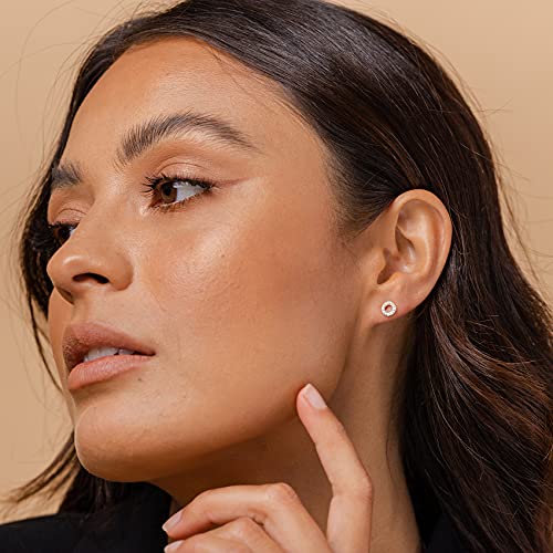 PAVOI 14K Gold Plated 925 Sterling Silver Stud Earrings for Women - Dainty Geometrical Bar Triangle Heart Earrings - Valentines Day Trendy Jewelry - style: Halo