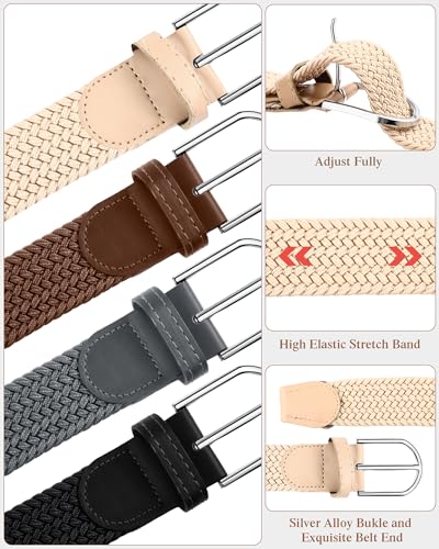 SATINIOR 4 Pack Stretch Belt Women Men Woven Braided Waist Band for Women Dress Tights Golf Casual Pants Shirts Jeans - color: Retro Color, size: S: Fit Waist 32-35 Inches