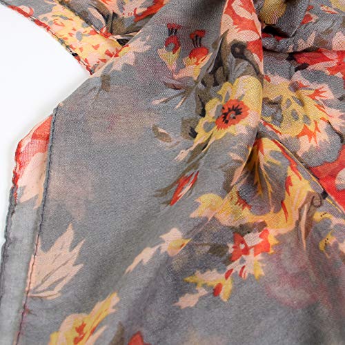 Scarfand's Romantic Rose Prints & Floral Patterns Lightweight Infinity Fashion Scarves Wraps - color: Bouquet Rose Gray