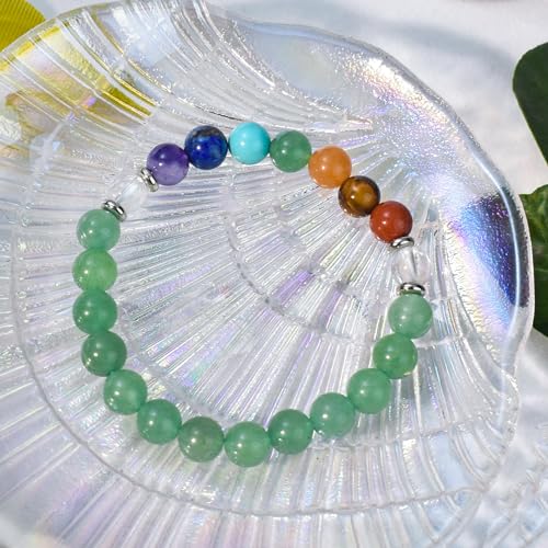 Strong Healing Crystal Bracelet 8MM Genuine Stone Bracelet Lucky Beaded Bracelet Chakra Bracelet 6.5 inch Positive Energy Inspirational Gifts for Women Mom - style: 7 Chakra-Green