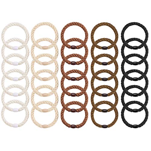 Hair Ties for Women Girls, Funtopia 30 Pcs Elastics Hair Bands Ponytail Holders for Thick Hair, No Damage No Crease Hair Elastics (Black/Brown/White/Beige/Coffee) - color: 1.Neutral