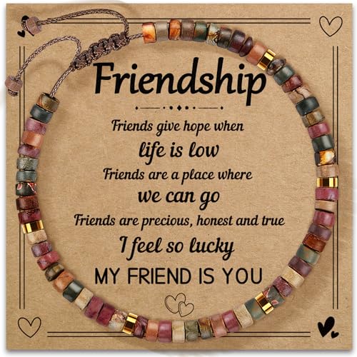 Inspirational Gifts Bracelets for Women: Mothers Day Birthday Gifts for Mom Women Friends Sister - Healing Natural Stone Beads Bracelets Thinking of you Get Well Soon Gift for Women - color: A-I JASPER STONE-FRIENDSHIP