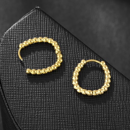 Stainless Steel Hoop Earrings for Women Gold Tone Geometric, Huggie Heart Twisted Minimalist Engraved Designs for Daily Wear - color: Gold_18mm*16mm