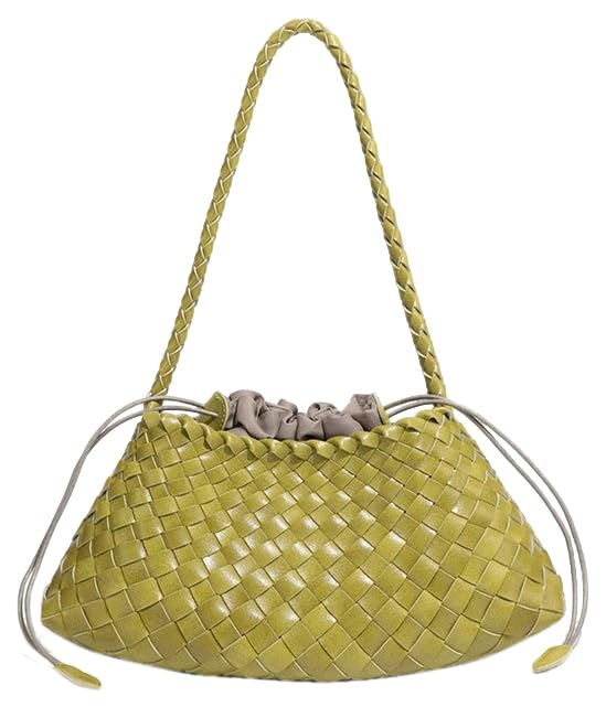 Woven Hobo Bags for Women Suede Woven Tote Bag Trendy Bucket Purse Underarm Shoulder Bag Vintage Tote Handbag Clutch Purses - color: Lemon Yellow