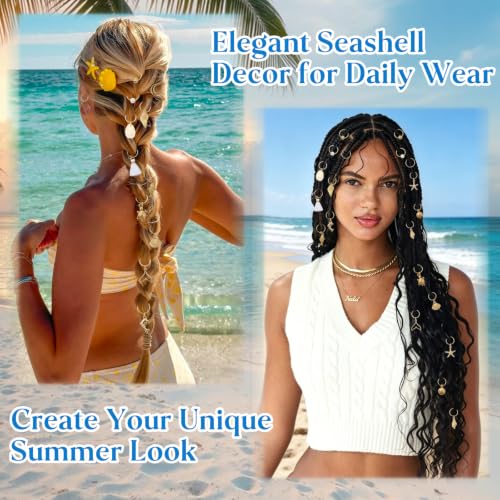 24 Pcs Gold Seashell Hair Jewelry for Braids - color: Gold seashell-24pcs