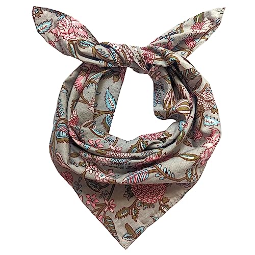 AVKA Studio 100% Cotton Bandanas for Women & Men, 2 Pack 20x20 Inch, 22x22 inch Hand Printed, Lightweight Cotton Handkerchief - color: Taupe & Pink, size: 20 x 20 Inches