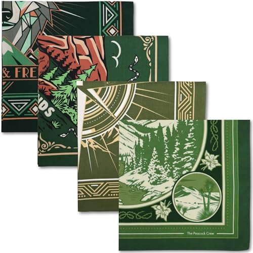 The Peacock Crew Premium Soft Cotton Bandanas Pack for Men and Women Paisley 22 x 22 inches - color: Pack of 4 Alpine Rangers 1