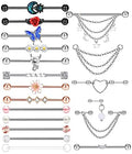 Suotarn 14G Industrial Piercing Jewelry For Women Men Stainless Steel 38 Industrial Barbell Long Cartilage Helix Conch Earrings Stud 14G Gauges Industrial Jewelry Butterfly Heart Cool 7-18pcs - color: Set #1