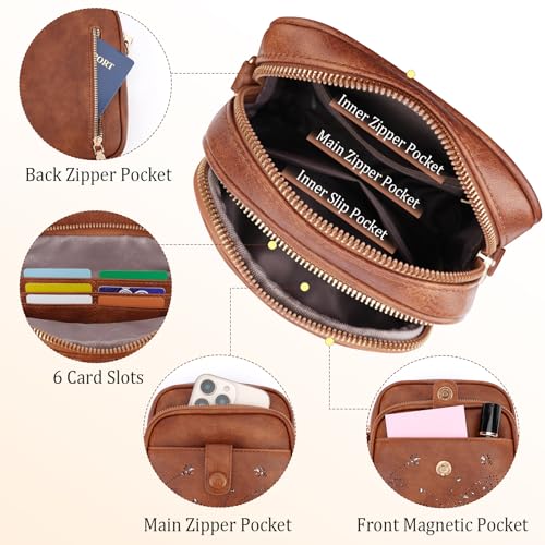 KITEVIUN Crossbody Bags for Women Leather Crossbody Purse Small Shoulder Phone Purse with Adjustable Strap & RFID Card Slots - color: 02-brown