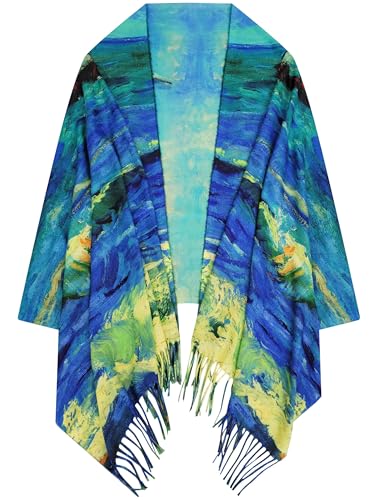 VENVSBEE Reversible Scarf Soft Large Shawl Wrap Blanket Double Sided Art Print Warm Pashmina Stoles Klimt Van Gogh Gifts - color: Art 30
