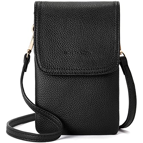 BOSTANTEN Vegan Leather Crossbody Bags for Women Designer Cell Phone Bag Wallet Purses Adjustable Strap - color: B-02-pebble Black