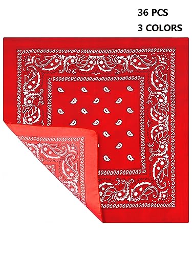 Unittype 36 Pieces Paisley Bandana Cowboy Bandanas Sports Novelty Headband Square Scarf Outdoor for Western Party Costume - color: Red, Rose Red, Pink, style: Simple Style