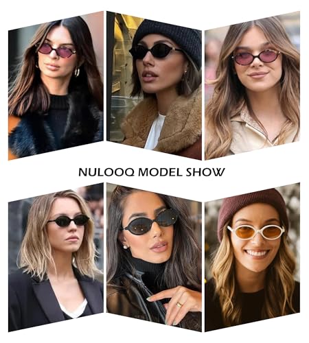 NULOOQ Retro Oval Sunglasses for Women 90s Trendy Vintage Small Round Sunnies Shades - color: C8* Beige Frame/Orange Lens