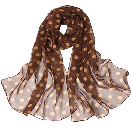 E-Clover Unique Fashion Women's Scarf Chiffon Sheer Scarves for Women Lightweight - color: Polka Dot-brown