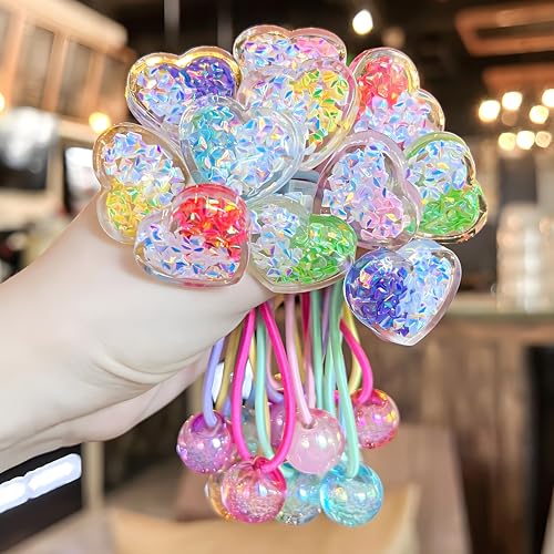 12PCS Ball Charm Hair Ties for Little Girls,Colored Camellia Bead Rubber Band Bubble Hair Ties with Balls No Damage Ponytail Holders for Toddler Girls (Pink, Purple, Sky Blue, Rose Red, Green, Yellow) - color: Pink, Purple, Sky Blue, Rose Red, Green, Yell