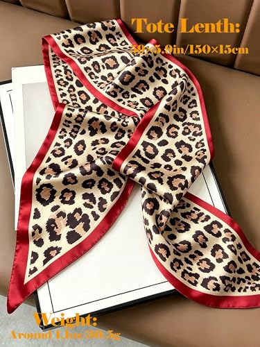 kcctoo 59" Mulberry Silk Like Head Scarf Women's Fashion Square Neck Satin Scarfs for Bag Hair Scarves Gift 59 * 5.9” - color: B007-leopard Rouge