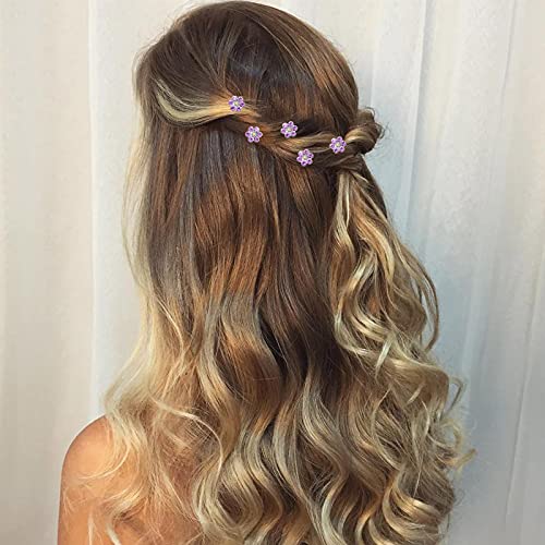 QIUTIMIY 20 Pack (Violet) Crystal Flower Hair Pins Rhinestone Hair Clips for Bridal Wedding Women Hair Jewelry Accessories, with Clear Container - color: Crystal Flower-Violet