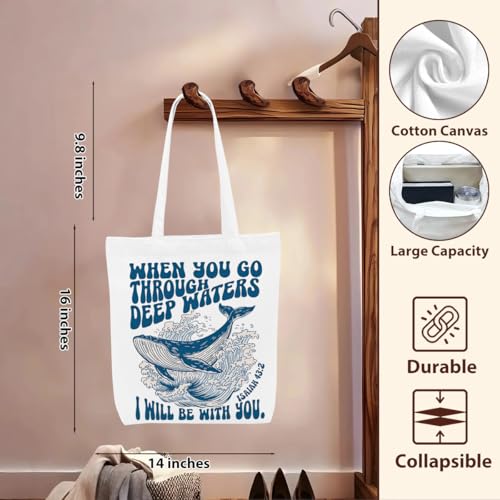 Floral Beach Whale Shark Gifts Jellyfish Christian Canvas Tote Bag for Work Totes for Women Christmas Bible - color: Throuchisaiah 183