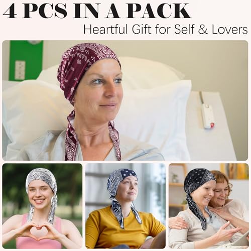 Ababalaya Chemo Headwear for Women Softer Headcover with Longer Tails, Breathable Skull Cap Non-Slip Sleep Beanie - color: Redpaisley