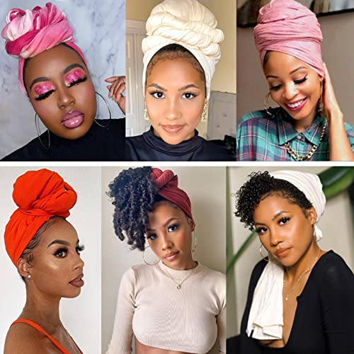 Head Wraps for Black Women African Head Wrap Lightweight for Women Long Plain Turban Hair Scarf Scarves - color: 4 Pcs-black,camel,army Green,royal Blue