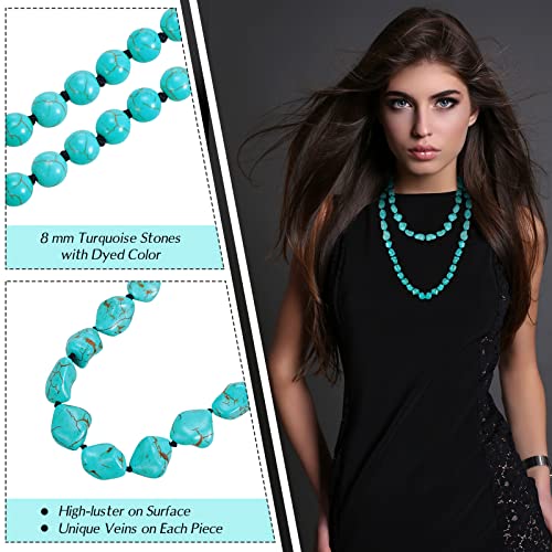 Henoyso 2 Pcs Turquoise Beads Necklace 47.5 Inch Long Endless Necklace Multi Strand Layer Knotted Homemade Jewelry - style: Fresh Style