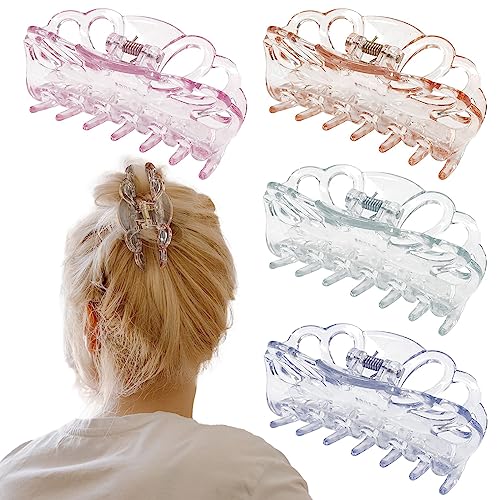 Bphne 4 Pack Clear Hair Clips for Women – 3.5 Inch Butterfly Banana Clips, Non Slip Strong Hold Jaw Clamps, Transparent Hair Clips for Thick or Thin Hair