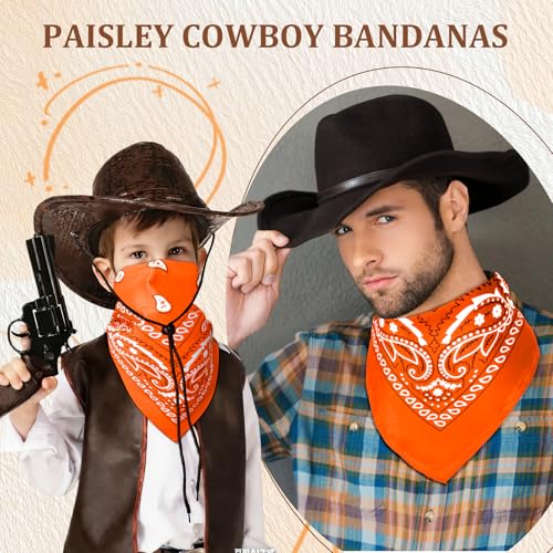 50 Pcs Bandanas Bulk Large Bandana Headband Paisley Cowboy Bandana Scarf Handkerchief for Women Men - color: Orange