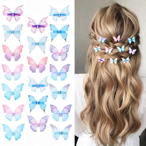20Pcs Moving Glitter Hair Clips, Fairy Hair Accessories for Women and Teens, Colorful 90s Clips (Blue) - color: Blue
