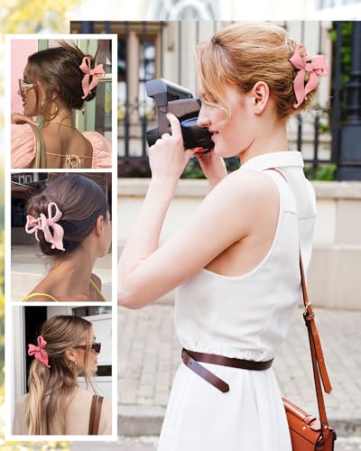 4 PCS Bow Hair Clips Bow Claw Clip for Women, Large Hair Claw Clips for Thin Thick Long Hair Cute Nonslip Bows(Cute Pink Series) - color: Cute Pink Series