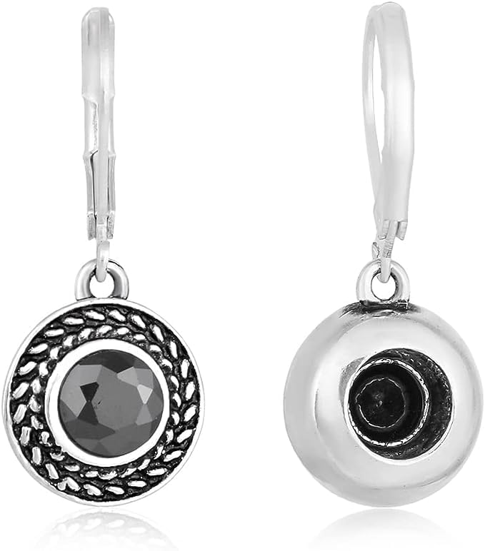 Savma Handmade 925 Sterling Silver Leverback Earrings for Women, Vintage Celtic Round Crystal Dangle Drop Earrings, Lightweight Boho Hypoallergenic Jewelry Gift - color: Black Stone