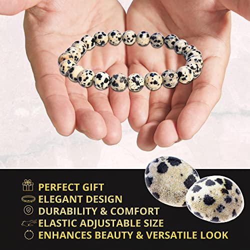ANAYA AGATE Healing Crystal Bracelet for Women and Men – 8mm Round Beaded Bracelet for Men and Women – Unisex Stretchy Gemstone Bracelet for Healing and Protection - color: Dalmatian Jasper
