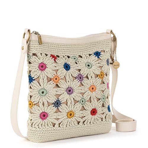 The Sak Lucia Crossbody Bag in Crochet, Convertible Purse with Adjustable Shoulder Strap - color: Natural Multi Flower