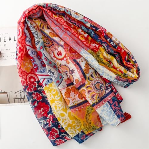 WaJuemy Travel Boho Scarf for Women Casual Lightweight Pashmina Scarves Fashion Multicolor Shawl Wraps with Fringed Beads - color: 01a Classic Boho