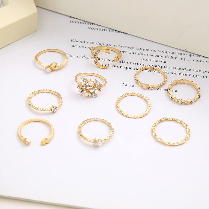 Gold Stackable Rings Set Moon Star Design Adjustable Rings for Everyday Wear Mid FingerPinky Ring Trendy Jewelry Gifts - color: A2