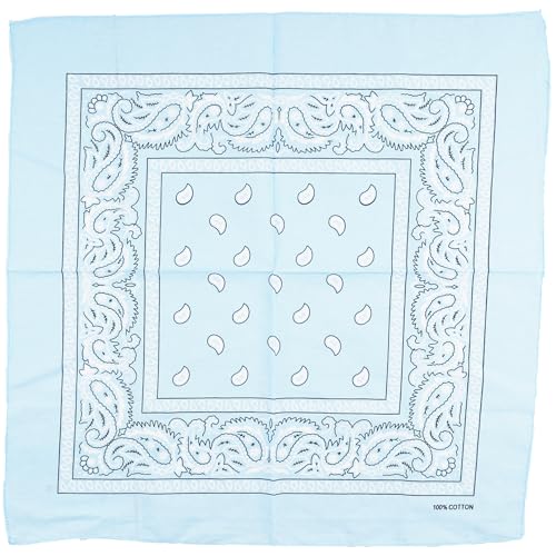 Raylarnia Bandana Multi-Purpose 100% Cotton Headbands for Women, 22 inch Paisley Cowboy Bandanas for Men - color: Light Blue