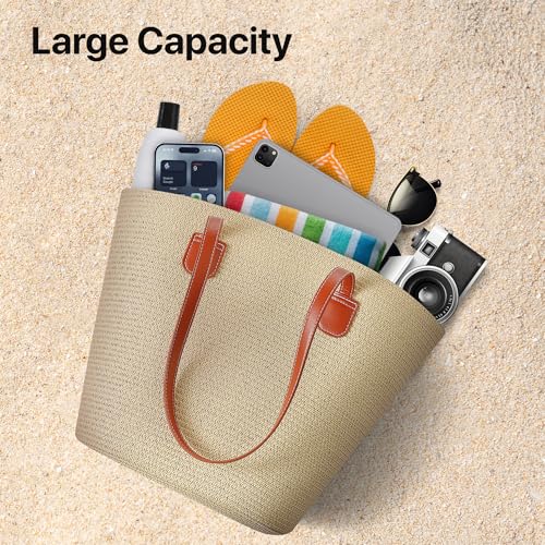 Straw Bags For Women | Travel Straw Totes Bag, Summer Woven Shoulder Bag Handbag - color: Baja White