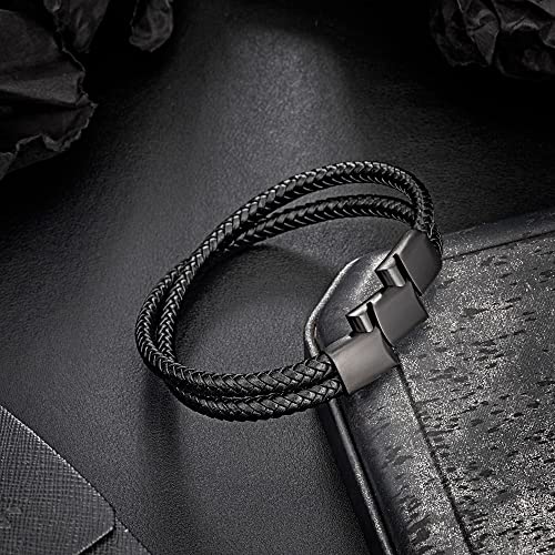 murtoo Mens Bracelet Leather Braided, Brown and Black Leather Bracelet for Men - color: Black, size: 9.25"
