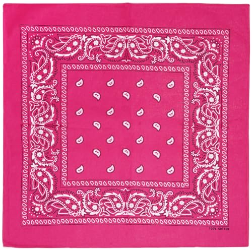 Raylarnia Bandana Multi-Purpose 100% Cotton Headbands for Women, 22 inch Paisley Cowboy Bandanas for Men - color: Hot Pink