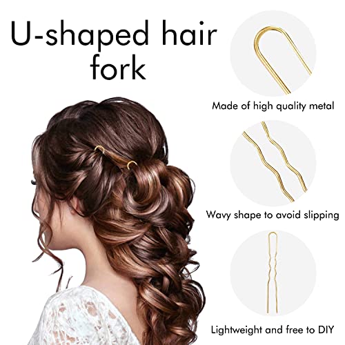 Lawie 40 Pack 3 Inch Gold Silver Metal U Shaped Hair Pins Alloy Iron Wire Hair Fork Long Chopsticks Hairpins Picks Hair Sticks Shawl Pin Hairclips Simple Fast Bun Holder Crafting DIY Accessory Bulk
