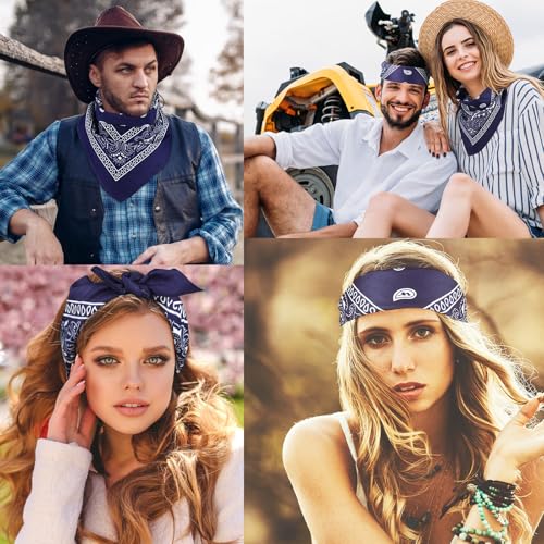 NACHLYNN 10/20pcs Paisley Bandanas Assorted Bandanas Cowboy Polyester Headbands Square Scarf Headwear - color: Navy Blue