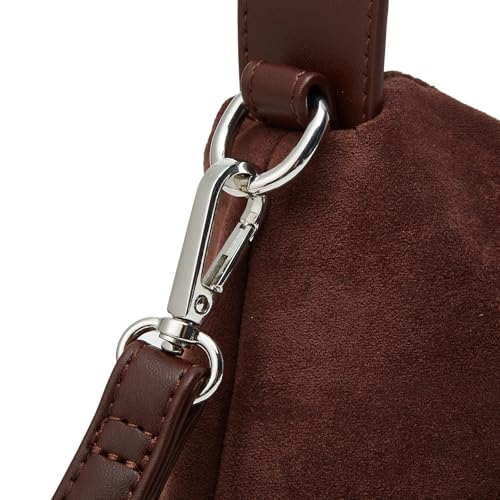Suede Shoulder Bags For Women Crossbody Bag Suede Tote Bag Satchels Slouchy Work Purses Crescent Handbag Fall Top Handle - color: Coffee