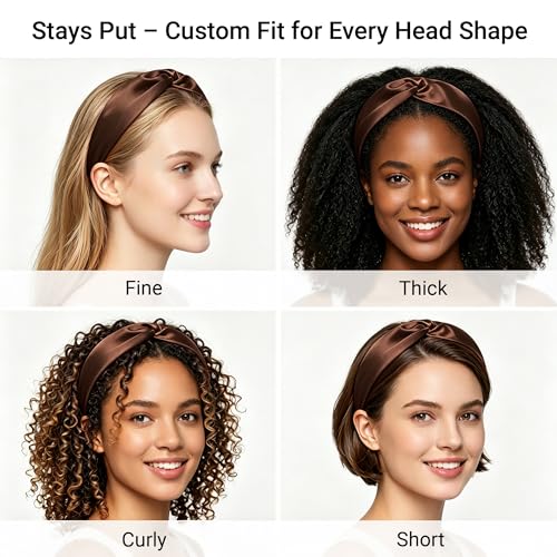 ZLYC Mulberry Silk Headband Elastic Twist Knotted Head Bands for Women's Hair, Solid Coffee - color: Solid Coffee