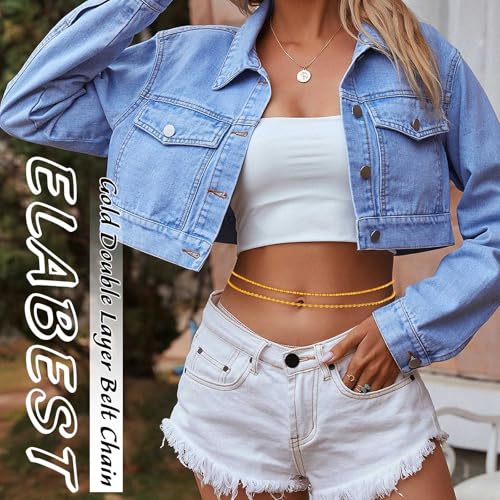 ELABEST Layered Gold Belly Chain 14K Plated Waist Chian Adjustable Sexy Waist Jewelry for Women - size: L(37inch+9.8inch), style: B(Gold)