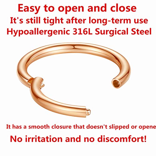 ORANGELOVE Hypoallergenic Nose Rings 20G 18G 16G 14G 12G 10G 8G 316l Surgical Steel Septum Jewelry Hinged Segment Ring Body Piercing Nose Hoop Lip Rings Nose Helix Cartilage Rook Earrings - color: Rose Gold, size: 1pc 8 Gauge 10mm