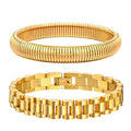 MPRAINBOW 2pcs 18K Gold Plated Chain Link Bracelet, Stainless Steel Crystal Friendship Bracelets Bangle,Watch Band Chains Wristband Jewelry with Adjust Tool - color: Gold Set - M