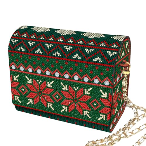 C'eitura Woven Pattern Wooden Clutch with Chain, DIY 5D Diamond Art Shoulder Bag, Boho Style Purse with Rhinestones, Unique Handbag Kit & Gift - color: SKB213