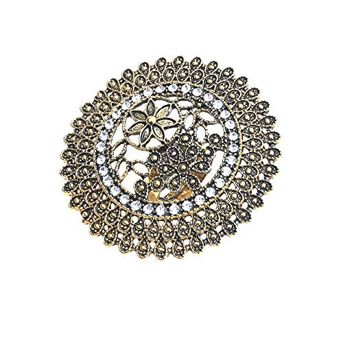 Dtja Vintage Big Round Statement Ring for Women Girls Boho Antique Mosaic Crystal CZ Expandable Open Wrap Finger Rings Adjustable Comfort Fit Indian Bollywood Style Exaggerated Jewelry - style: Flower