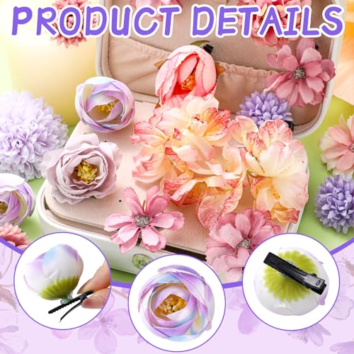 BBTO 21 Pcs Flower Hair Clip Rose Hair Clips Barrettes for Women Flower Accessories Boho Bride Claw Clip Hairpin Brooch Pin Headpiece for Wedding (Purple) - color: Purple