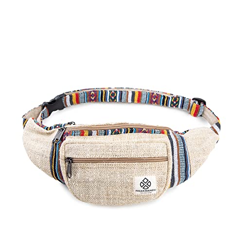 Freakmandu Eco-Friendly Boho Hippie Style Hemp Fanny Pack Hip Waist Bag for Hiking Running Jogging (Beatnik) - color: Beatnik
